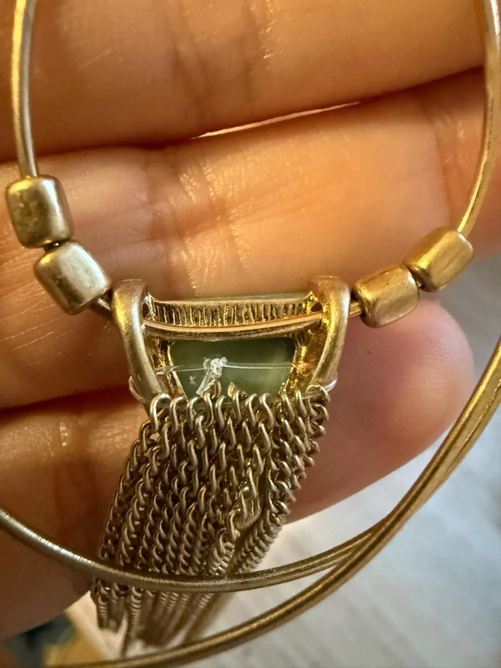 Gold-Tone Teal Triangle Pendant Tassel Necklace‎